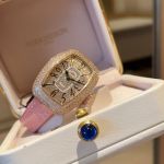 Franck Muller Ladies' Collection 30*40mm 316L Steel Diamond Yellow Gold Pink Band Watch